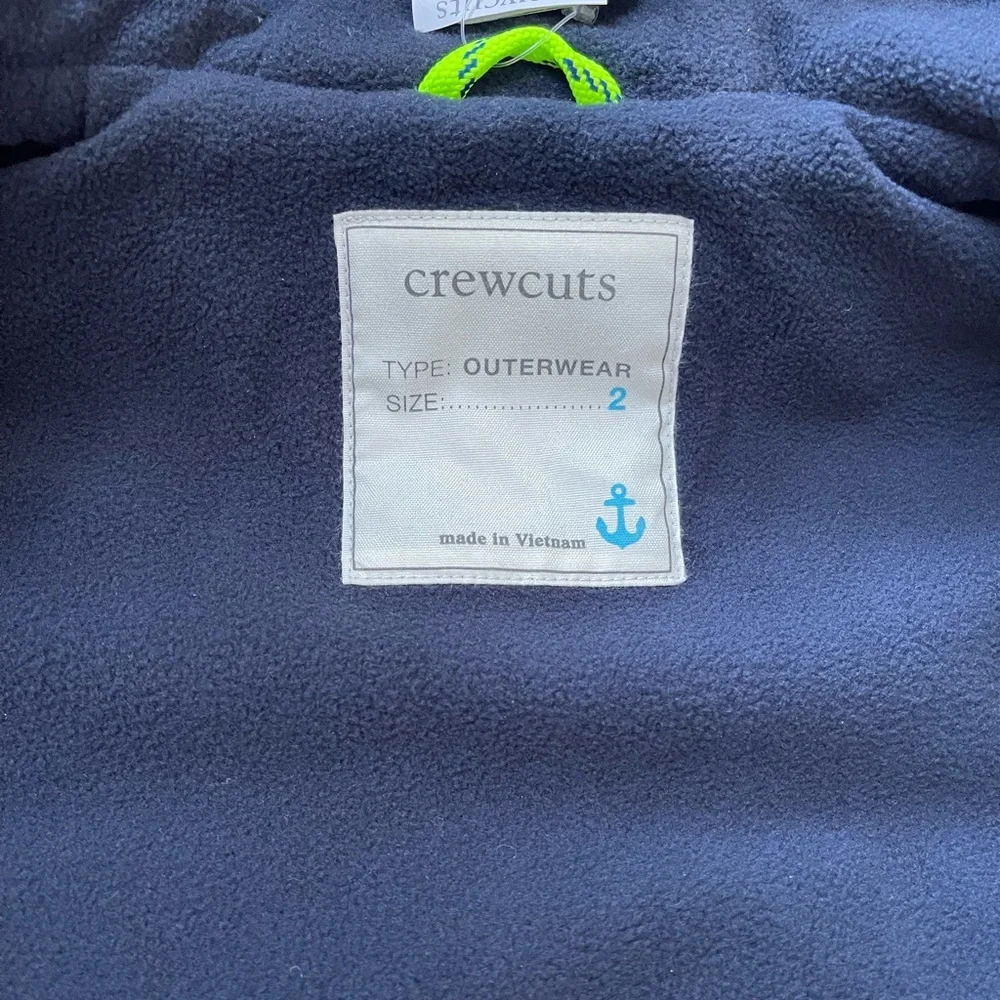 Crewcuts Navy Puffer Hooded Jacket with Neon Zipper Pull